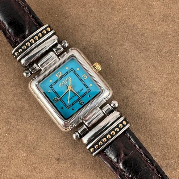 Vintage Ecclissi Sterling Silver Western Watch Turquoise Face - Picture 2 of 8